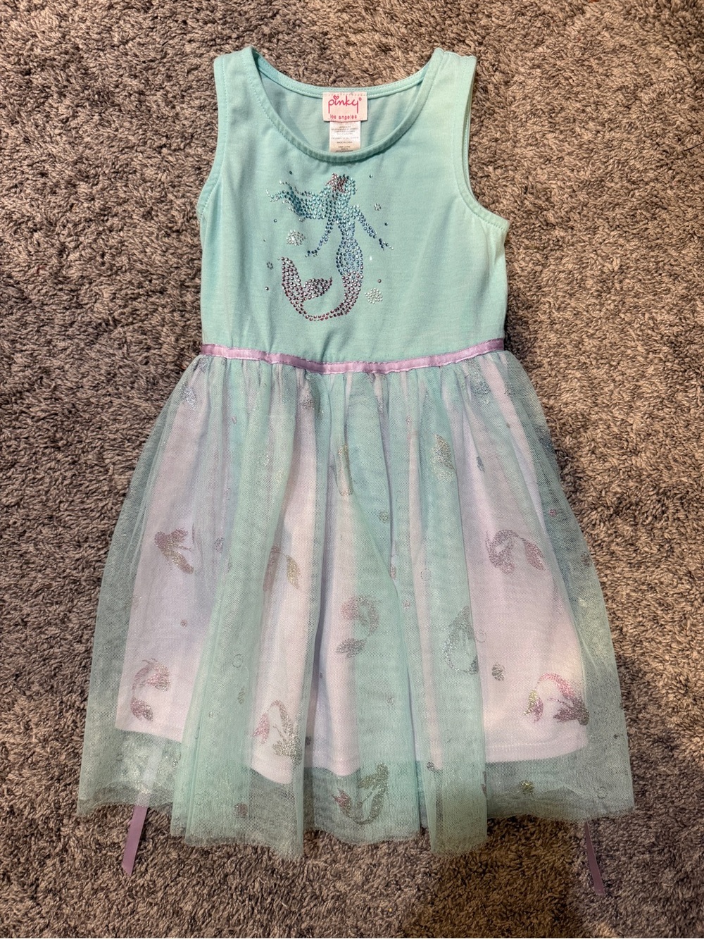 Pinky Mint Mermaid Tulle Dress with Lilac Trim